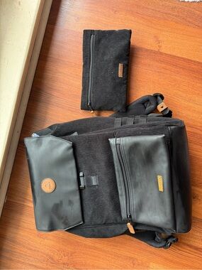Black Corduroy Backpack with Faux-Leather Accents - Cabaïa